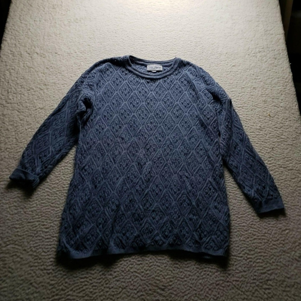Cotton Forever Sweater Womens Medium Blue Argyle Crew Neck Long Sleeve Pullover